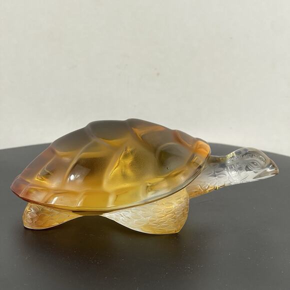 Original Signed LALIQUE French Crystal Glass "Caroline" Amber Turtle Sculpture - Picture 2 of 11